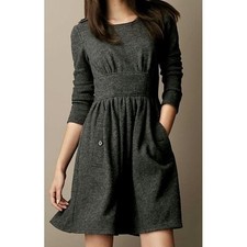 Burberry Brit Dress Womens Size 2 Grey 100% Wool Long Sleeve Dress