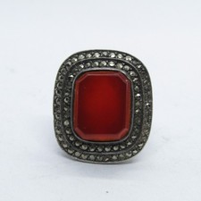Vintage Germany Sterling Silver 925 Carnelian  Marcasite Ring Size 6 K7970