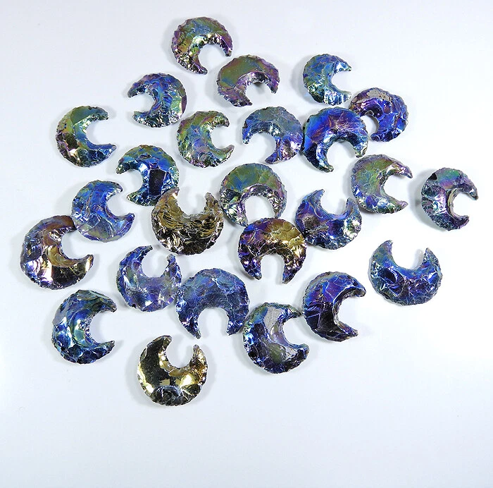 Angel Aura Quartz Obsidian Moon Rainbow Coated Titanium Crescent Glass Moon Ul5 - Image 2 of 4