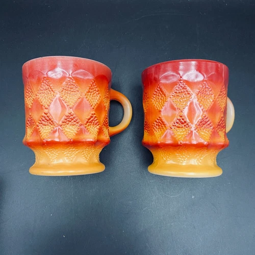 Vintage Anchor Hocking FireKing Oven Proof Made in USA Kimberly Orange Lot of 2