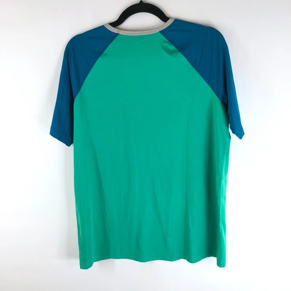 Lands' End Boys Athletic T-Shirt Rash Guard Raglan Short Sleeve Green Blue XXL - Image 2 of 4