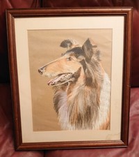 BEAUTIFUL ROUGH COLLIE FRAMED "LASSIE DOG" PORTRAIT/ART PASTEL PAINTING 