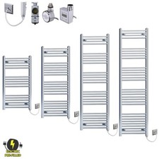Electric Towel Radiator 500mm Width Chrome Straight Rail Pre-Filled Bathroom Rad