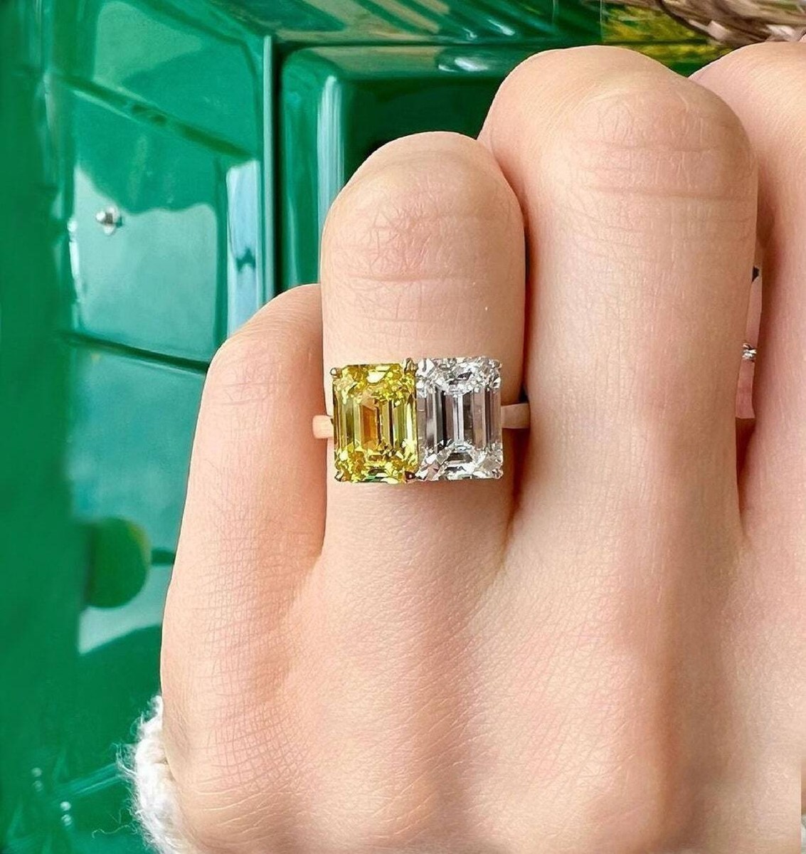 StarGems 2ct Moissanite Emerald Cut Ring - 925 Silver Platinum Plated With Zirconia, Size Adjustable - View #8