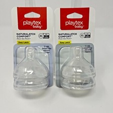 Lot of 2 Playtex Natural Latch Comfort Silicone Bottle Nipples 6M Fast Flow
