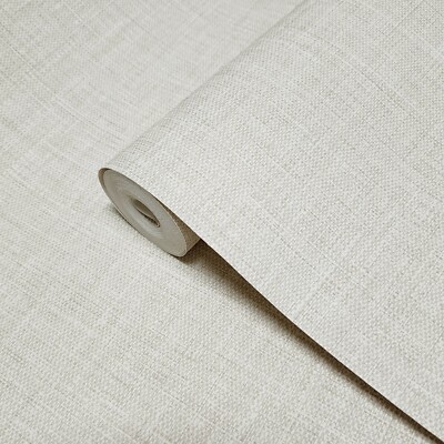 Alabaster Tan off white faux linen fabric vinyl contemporary plain wallpaper