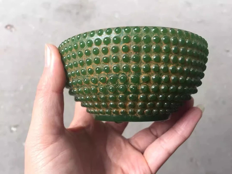 Antiguo cuenco verde esmaltado, antiguo chino Foto 2 de 4