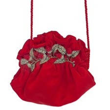 NWT Vintage Letty Evening Purse Red with Rhinestone Floral Embellishment