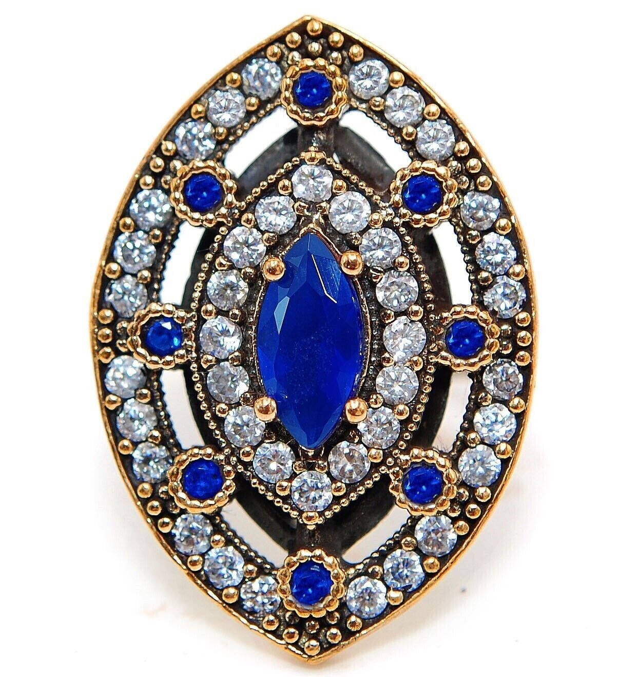 4CT Treated Sapphire Ottoman Empire Style Sterling Silver Ring Size 9 H2-2