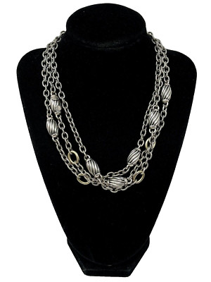 Alisa 3 Strand Sterling Twisted Cable Links & Beads & 18k Gold Ovals Necklace