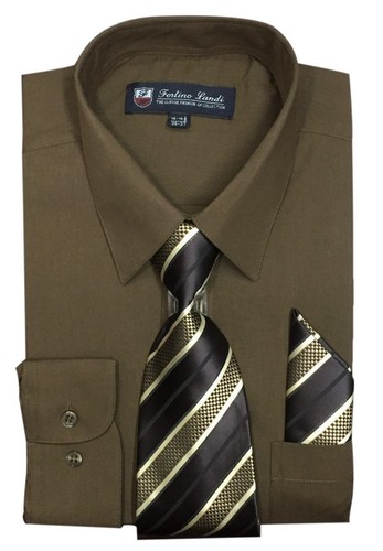 Men's Dress Shirt w/ Tie and Handkerchief Long Sleeve Style SG21 - Picture 34 of 35