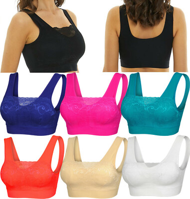 Damen Vollständige Abdeckung Spitze BH Gepolstert Nahtlos Yoga Übung Bralette Crop Top