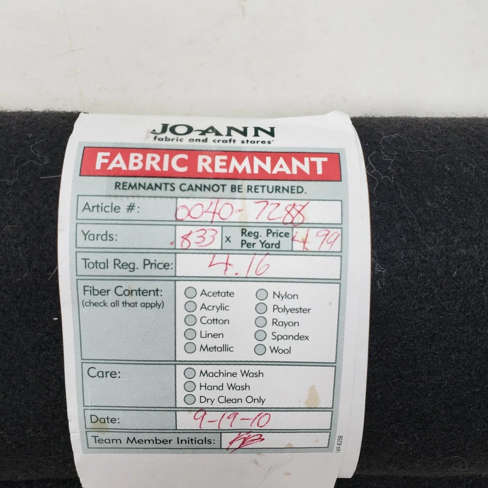 Black Wool Felt Fabric .75 Yards Remnant JoAnn Fabrics 2010 0040-7288 Material  - Image 2 of 2