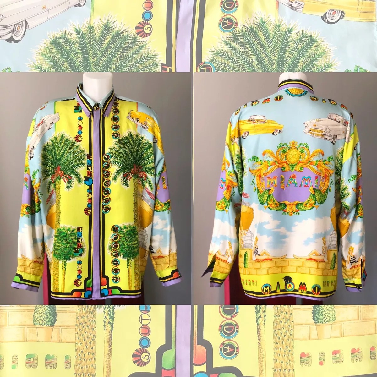 GIANNI VERSACE silk shirt Miami print size IT 52 from S/S 1993 Miami  collection