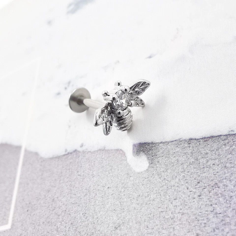 Joyería piercing labret perno labio abeja acero inoxidable 6/8 mm PTOP 16G Foto 4 de 4