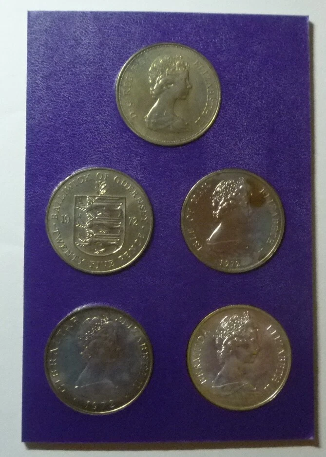 1972 BERMUDA SILVER $1 + 4 COMMONWEALTH UNC CROWNS SET (5) - 25 YR ROYAL WEDDING - Image 2 of 4