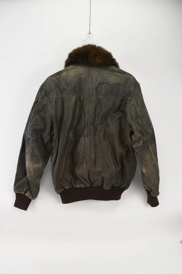 VTG L. L. Bean Mens Brown Full Zip Leather Jacket Wool Trim Size 40 - Image 2 of 4