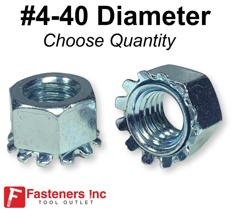 FASTENERS INC. #4-40 K Lock Hex Star Lock Nuts Keps Zinc Plated COARSE Thread (Pick Quantity)