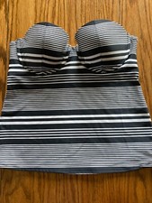 Old Navy M Tankini Underwire Padded Striped Black White Strapless