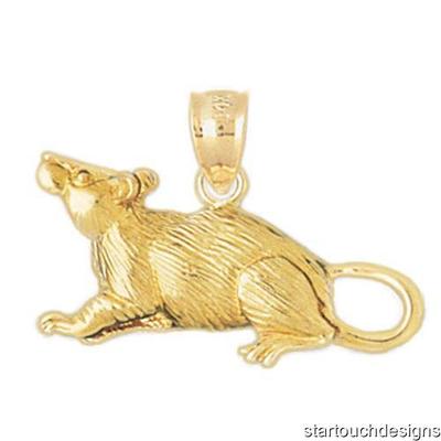 New 14k Yellow Gold Rat Charm Pendant UK