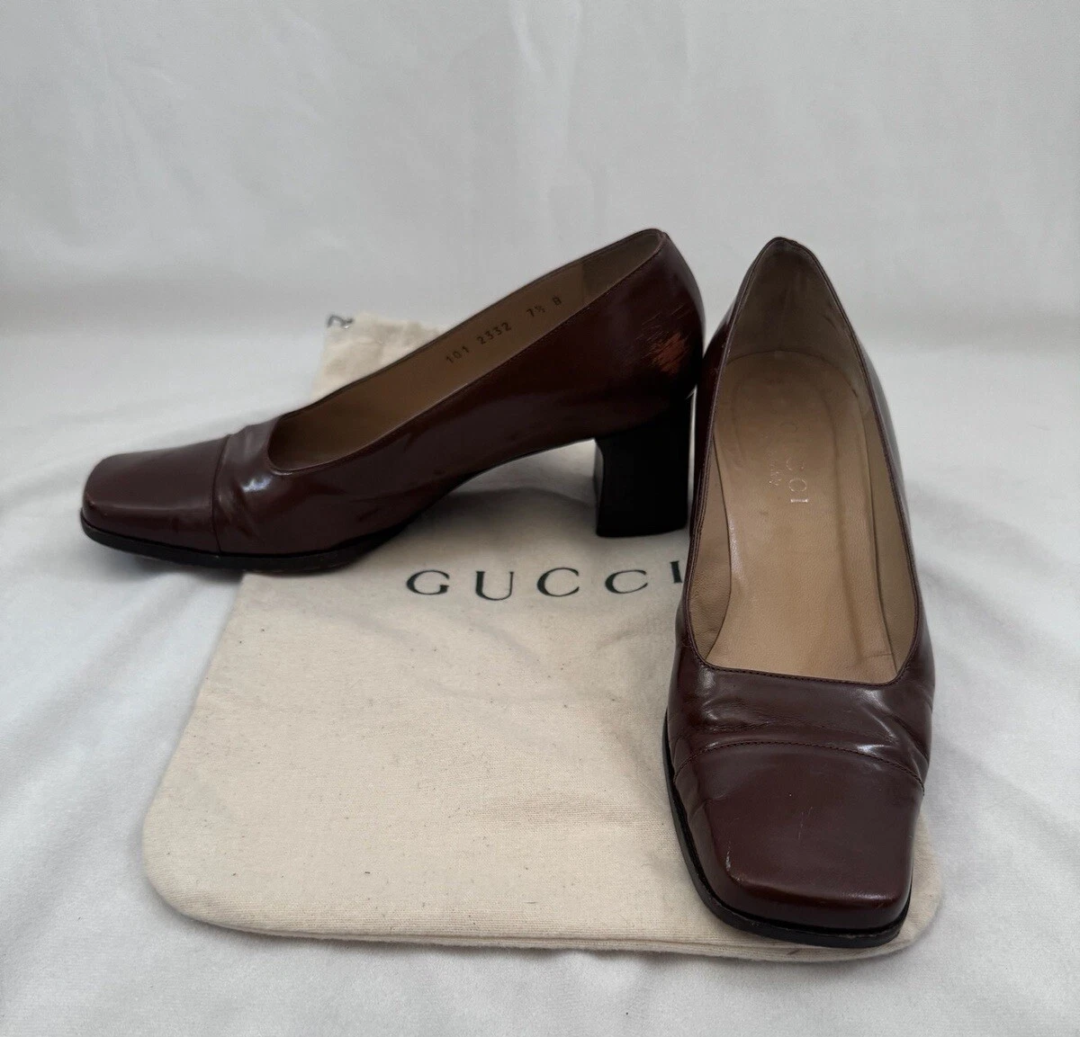 Authentique escarpin Gucci chaussures vintage marron bout carré cuir pointure 7,5