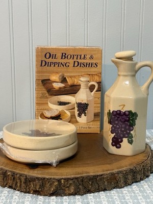 Cottagecore Vintage Tuscan Olive Oil Bottle & Bread Dipping Dish Set