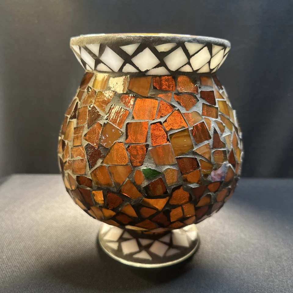  "Candelabro globo terráqueo vidrio mosaico 7"" decoración florero grande" Foto 4 de 4