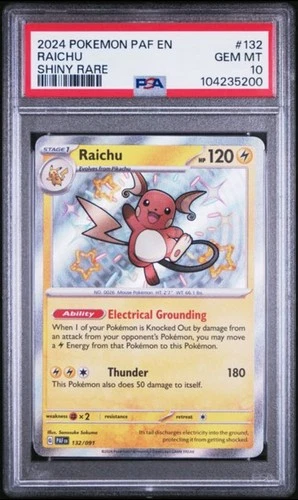 🔹PSA 10 GEM MINT🔹Raichu 132/091 Baby Shiny Rare🔸Paldean Fates 2024 Pokemon