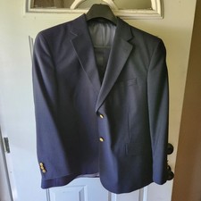 Stafford Men's Navy Blue Wool Blend Blazer Sport Coat Jacket Two Gold Button