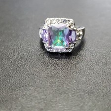 Silver tone rainbow rhinestone ring