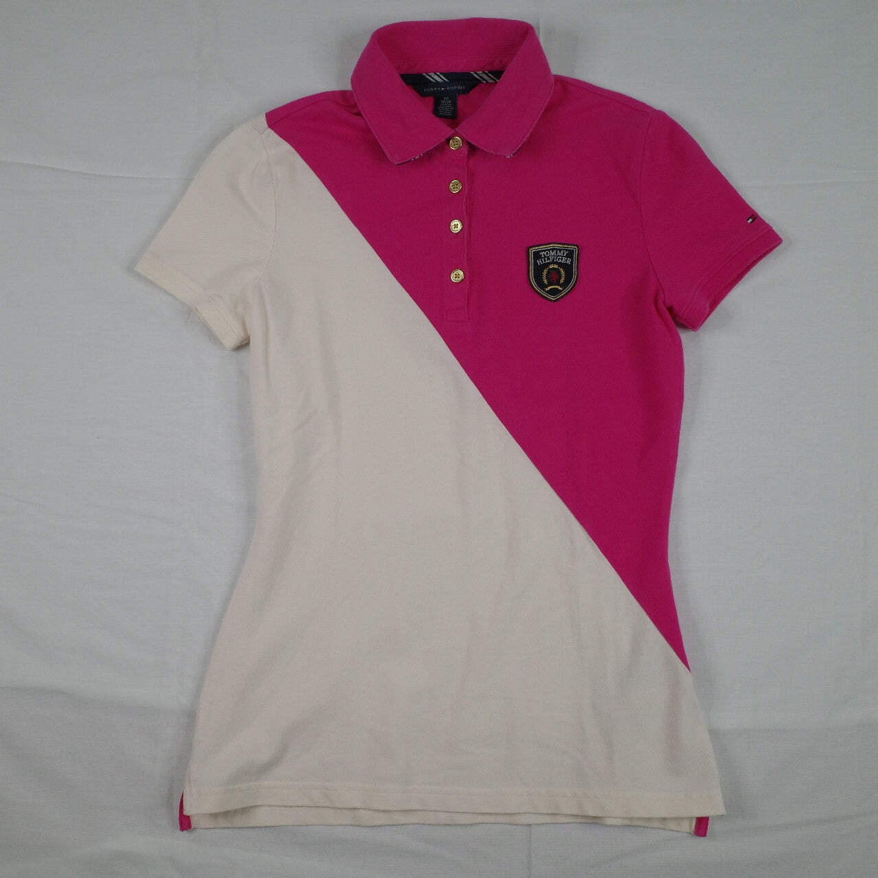 Tommy Hilfiger Pink White Polo Crest Women's Extra Small