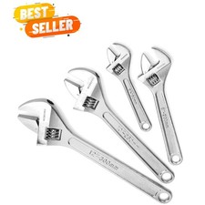 Professional 4-Piece Chrome-Plated Adjustable Wrench Set - Perfect for Repairs