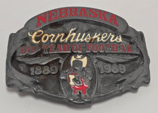 Nebraska Cornhuskers Pewter Belt Buckle 100 Years Of Football 1889-1989 Siskiyou