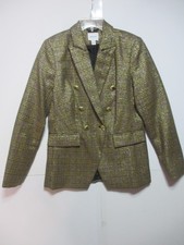 NWOT NINE WEST XS / 4 Gold & Black Plaid Metallic Double Breasted Blazer Jacket