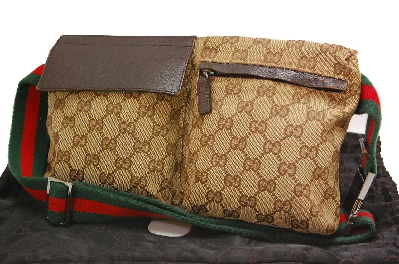 Gucci GG Canvas Monogram Waist Belt Bum Bag Fanny Pack Sherry Brown 0416a