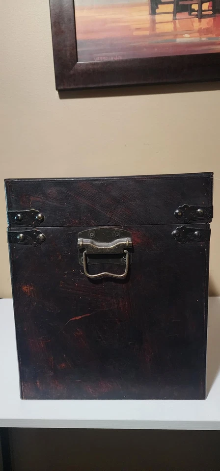 Vintage Decorative Wooden Storage Trunk Box Chest Suitcase 16x13x11 Latch Handle - Image 2 of 4