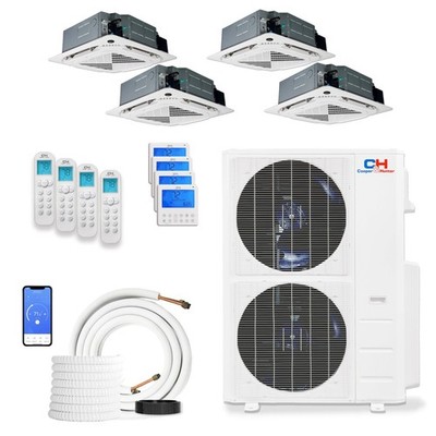 Cooper 4 Zone Mini Split AC Heat Pump 36000 BTU Cassette 9,9,9,18 Linesets