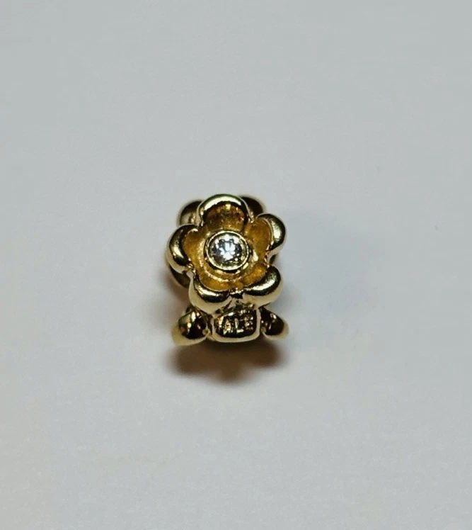 Pandora 14k Yellow Gold Flower with Diamond Bead Charm 750271D - Image 3 of 4