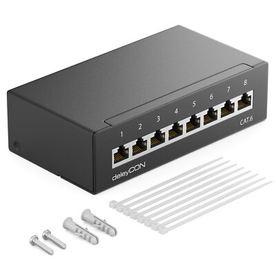 CAT6 Patchpanel 8 Port RJ45 Netzwerk Verteilerfeld geschirmt 8x RJ45 Buchse LSA