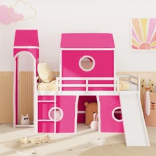 Kids House Bunk Bed with Slide Tent Tower Twin Size Loft Bed Frame,Pink