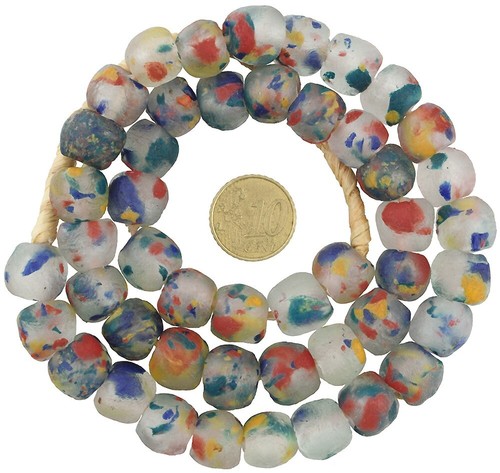 African beads handmade powder glass recycled Krobo Ghana translucent necklace - Picture 3 of 3