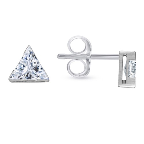 1 Ct Triangle Cut Lab Created Grown Diamond Earrings 14K White Gold F/VS Push - Picture 1 of 3