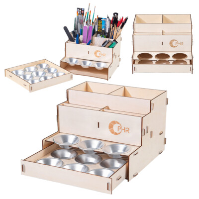 OPHIR Wooden Paint Rack Ink Storage & 12x Aluminum Paint Palette Kit for DIY