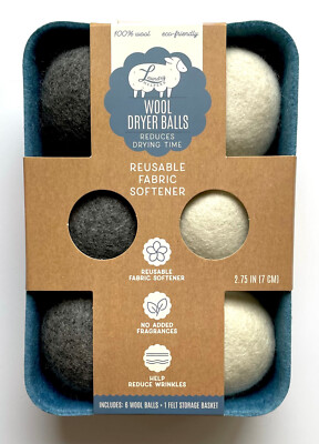WOOL DRYER BALLS Set 6 Eco-Friendly Reusable Fabric Softener Laundry Helpers NEW