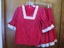 Vintage Womens Kate Schorer Square Dance Skirt, Top Dk Rose w Lace Back Zip Sz M