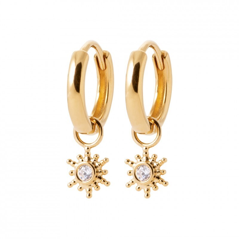 Boucles d'oreilles créoles soleil plaqué or 750/000 et oxydes