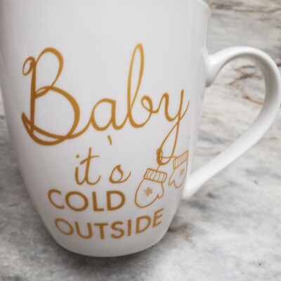 Pfaltzgraff Mug Baby Its Cold Outside White/Gold 16 Ounce Capacity