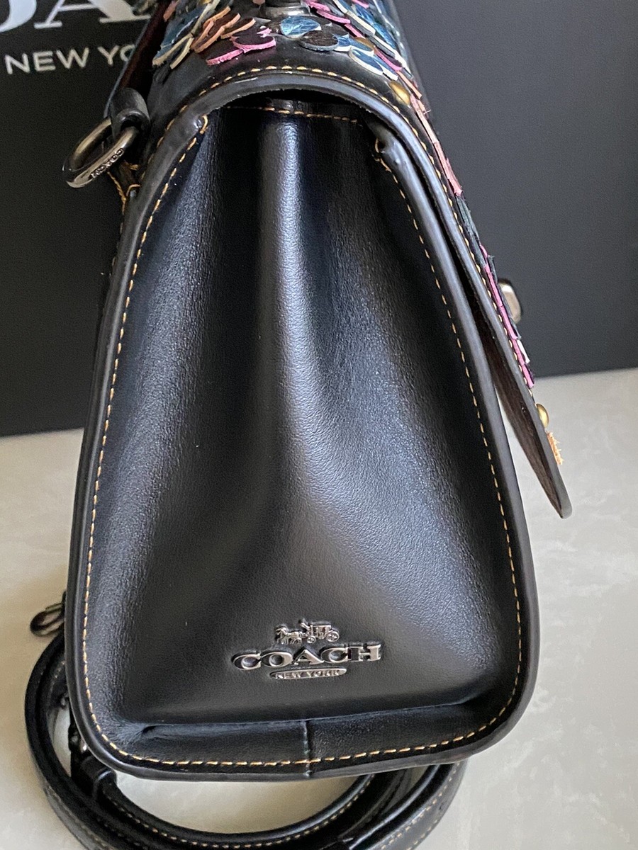 COACH MULTI COLOR LEATHER SEQUINS FLORAL BLACK LEATHER TILLY