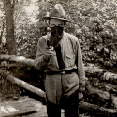 c1915 Masked Bandit Robber Pointing Gun At Camera Pose RPPC Bandana Mugger Thief