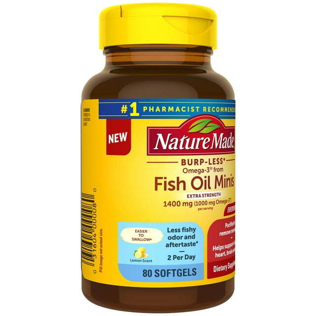 Nature Made BurpLess Omega3 from Fish Oil 1400 Mg Minis Softgels, 80